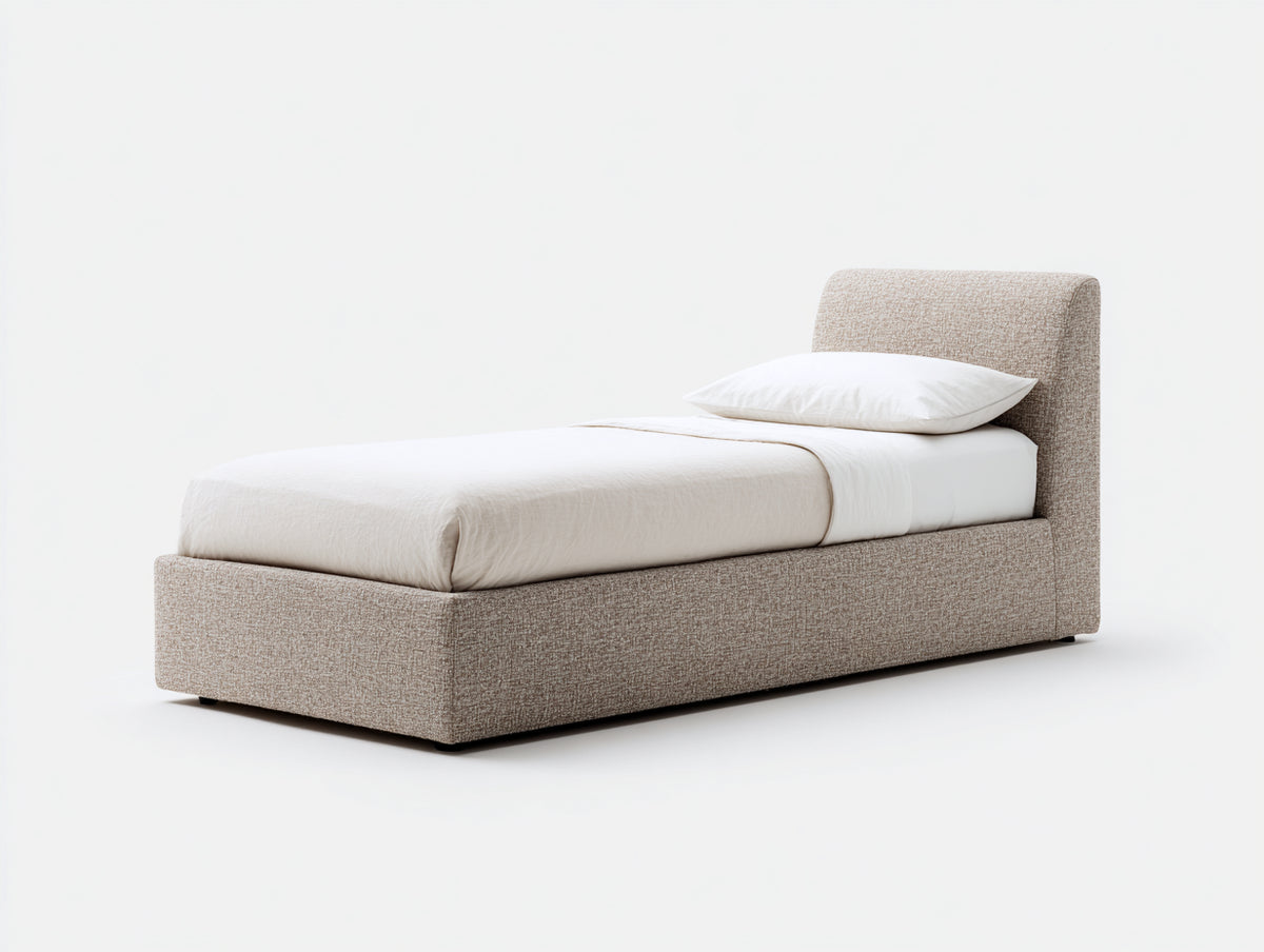 Cama individual tapizada 205 x 105 x 95 cm - Beige - cabecero acolchado de diseño moderno