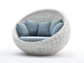 Sofás de exterior de ratán 150x90x95 cm - Blanco-Azul grisáceo - Diseño redondo envolvente para jardín