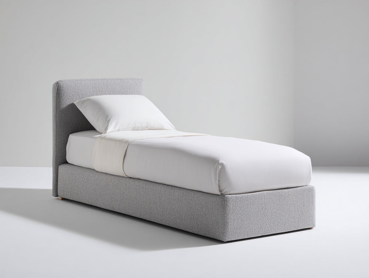 Camas individuales tapizadas 205x100x105 cm - Gris claro-Blanco - Diseño moderno con cabecero acolchado y base compacta