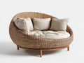 Sofás de exterior de ratán 175x150x88 cm - Marrón natural y beige - Diseño redondeado con asiento acolchado