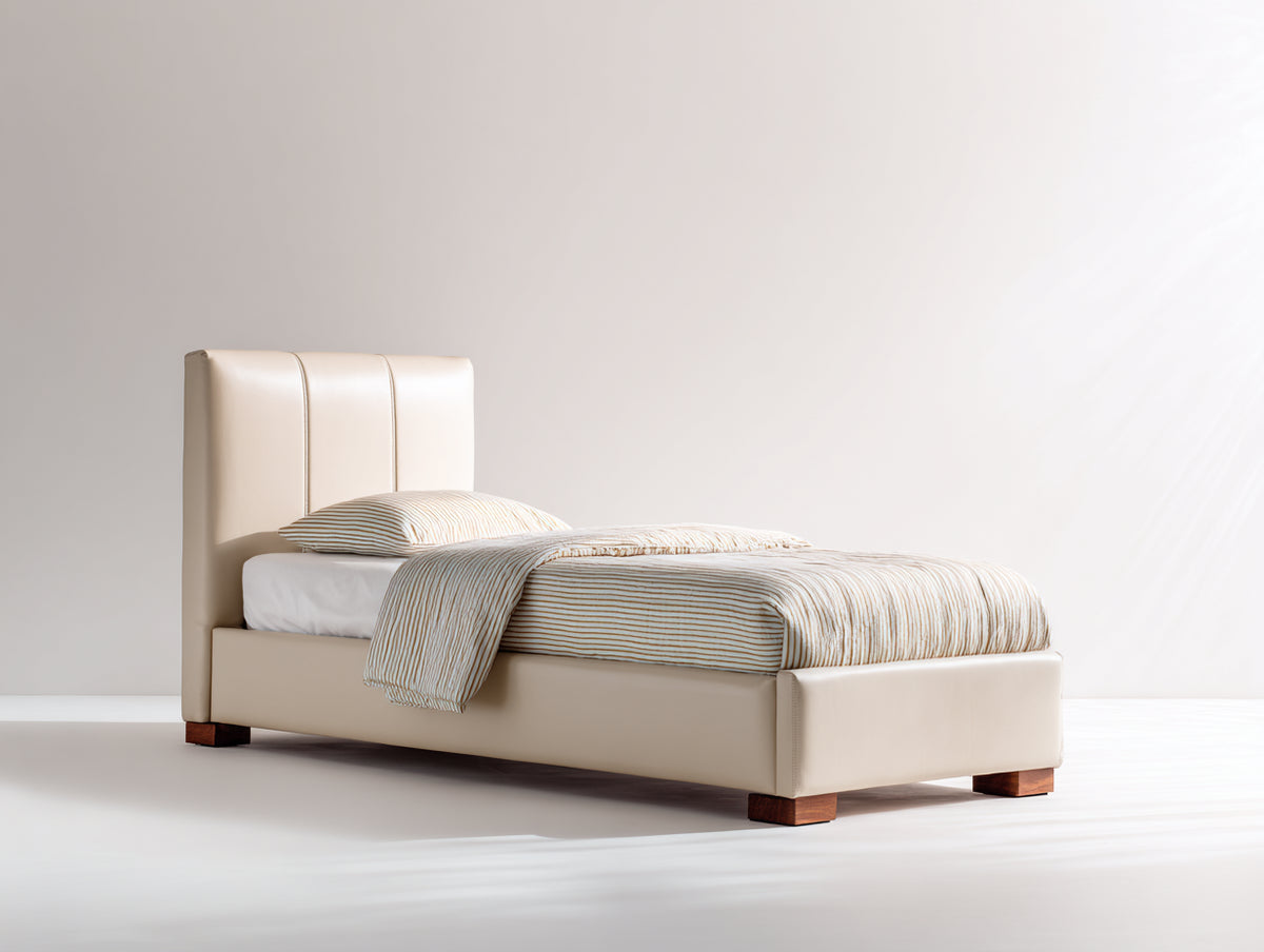 Camas individuales tapizadas 205 x 105 x 108 cm - Beige-marrón oscuro - Diseño moderno con cabecero acolchado vertical