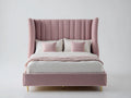 Camas dobles tapizadas 210x160x145 cm - Rosa-Blanco-Dorado - Diseño elegante con cabecero alto envolvente y patas metálicas