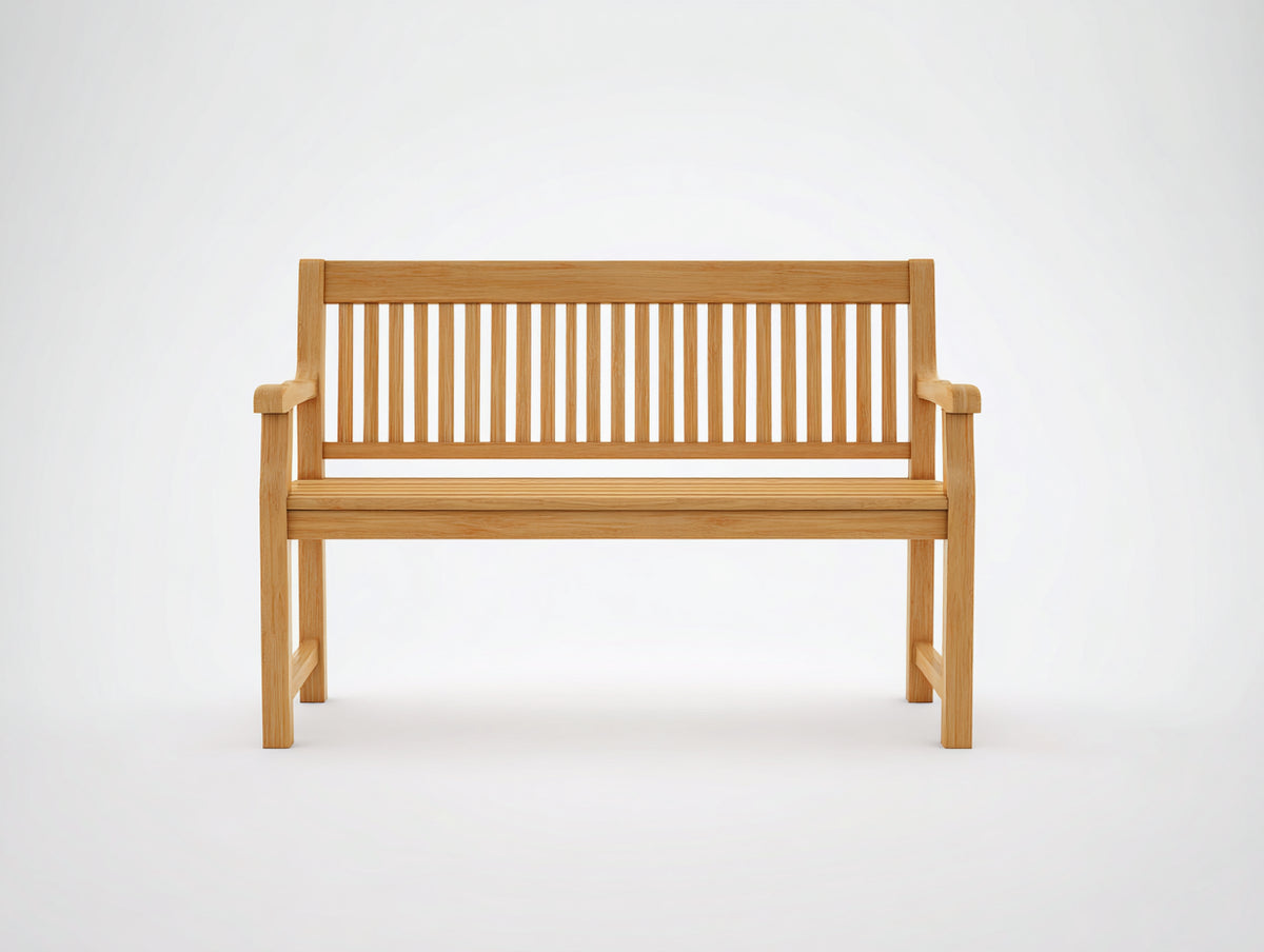 Bancos de jardín de madera 120x55x88 cm - Madera natural - Respaldo de listones verticales con reposabrazos