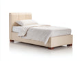 Camas individuales tapizadas 205x105x105 cm - Beige y madera oscura - Cabecero acolchado de paneles con diseño moderno