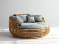 Sofás de exterior de ratán 180 x 170 x 90 cm - Marrón natural-gris - Diseño redondeado envolvente con asiento acolchado