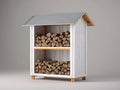 Leñero de exterior de madera 135 x 70 x 175 cm - blanco y gris - estructura de dos niveles con cubierta inclinada
