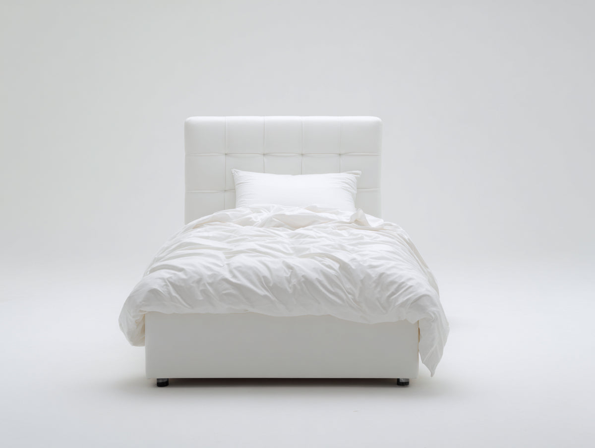 Cama individual tapizada 205 x 105 x 100 cm - Blanco - cabecero acolchado con diseño capitoné geométrico