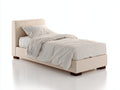 Camas individuales tapizadas 205x100x100 cm - Beige-Marrón oscuro - Diseño moderno con cabecero acolchado y patas de madera