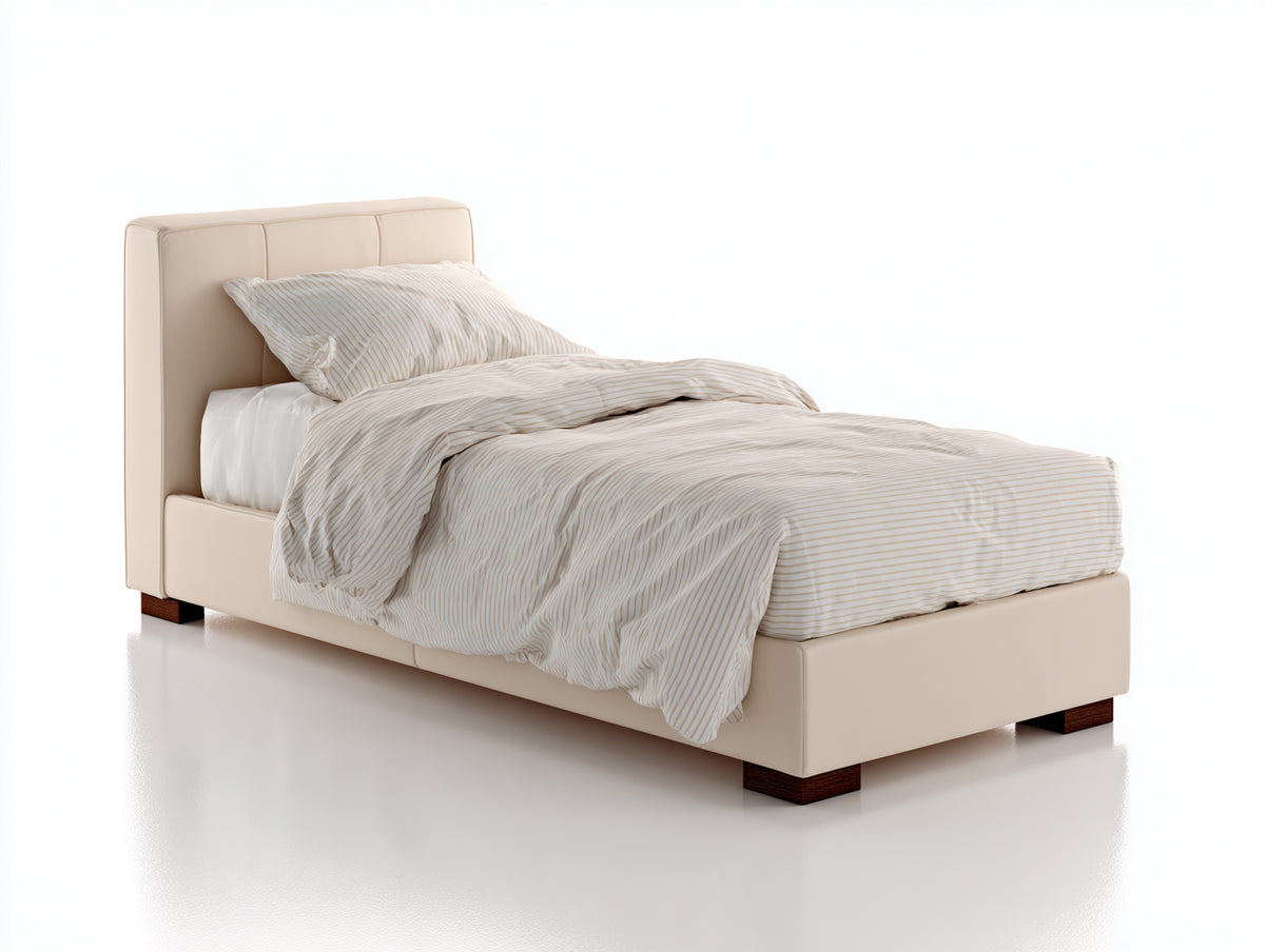 Camas individuales tapizadas 205x100x100 cm - Beige-Marrón oscuro - Diseño moderno con cabecero acolchado y patas de madera