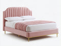 Camas dobles tapizadas 210 x 170 x 120 cm - rosa claro y dorado - cabecero alto acanalado de diseño moderno