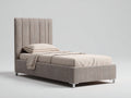 Camas individuales tapizadas 208 x 108 x 115 cm - beige grisáceo y plateado - cabecero alto acanalado de diseño moderno