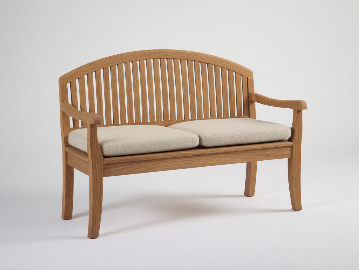 Banco de jardín de madera maciza 150 x 60 x 90 cm - Natural y beige - respaldo curvo con reposabrazos
