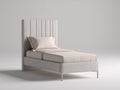 Camas individuales tapizadas 205x100x125 cm - Beige-Blanco-Plateado - Diseño moderno con cabecero alto acanalado y patas metálicas