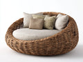 Sofás de exterior de ratán 160x145x82 cm - Marrón natural y beige - Diseño redondeado con asiento acolchado