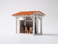 Leñero de exterior de madera 120 x 70 x 150 cm - Blanco-naranja - Diseño cubierto con tejado inclinado y almacenamiento abierto