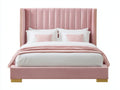 Camas dobles tapizadas 212 x 180 x 135 cm - rosa claro y dorado - cabecero alto acanalado con laterales envolventes